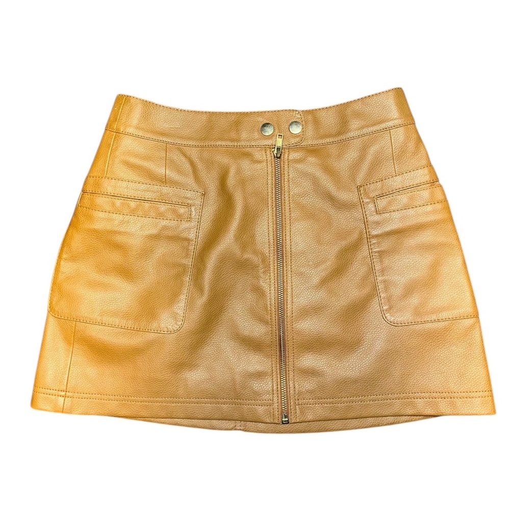 Free People ~ Women’s Copper Faux Leather Zip-Up A-Line Mini Skirt ~ Size 2 - Picture 4 of 10